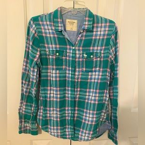 Abercrombie and Fitch Green Pink Plaid Button Up Sz XS